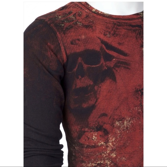 Archaic by Affliction Men's Thermal Shirt BRASS Skull Biker Black - Picture 7 of 9